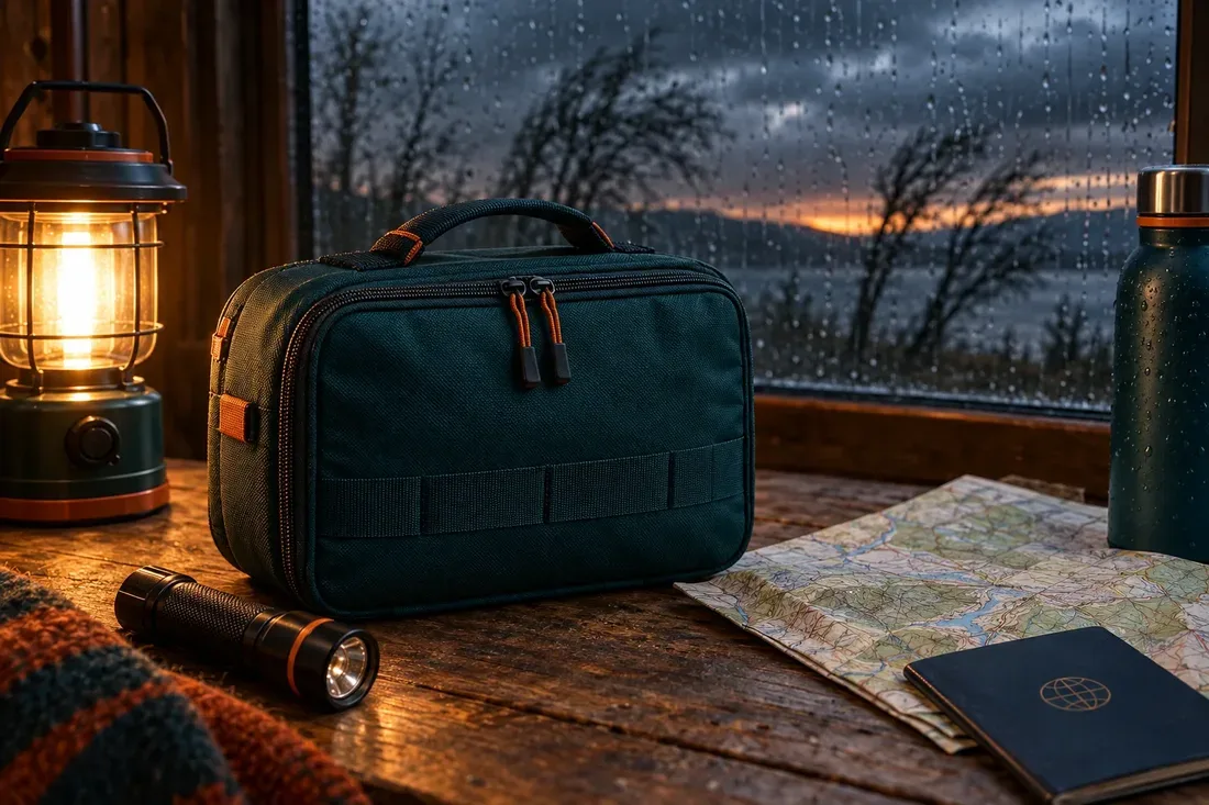 Ready Reserve emergency prescription kit beside a lantern during a storm